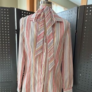 Talbots Vibrant Striped Blouse with Tie Neck